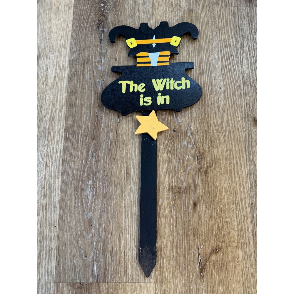 Whimsygoth The Witch is In Garden Stake Halloween Decor Black Yellow Spooky